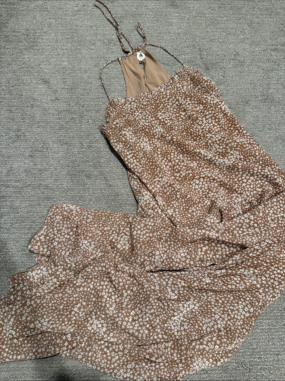 Small Brown Floral Halter Maxi Dress